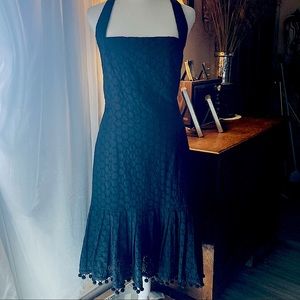 Maggie London size 12, Black Eyelet, Halter, Mermaid fit dress, EUC